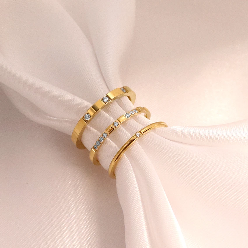 Minos Stainless Steel Zircon Rings Minimalist Jewelry 18K Gold Plated Multiple CZ Zircon Stone Diamond Rings for Women
Minos Stainless Steel Zircon Rings Minimalist Jewelry 18K Gold Plated Multiple CZ Zircon Stone Diamond Rings for Women