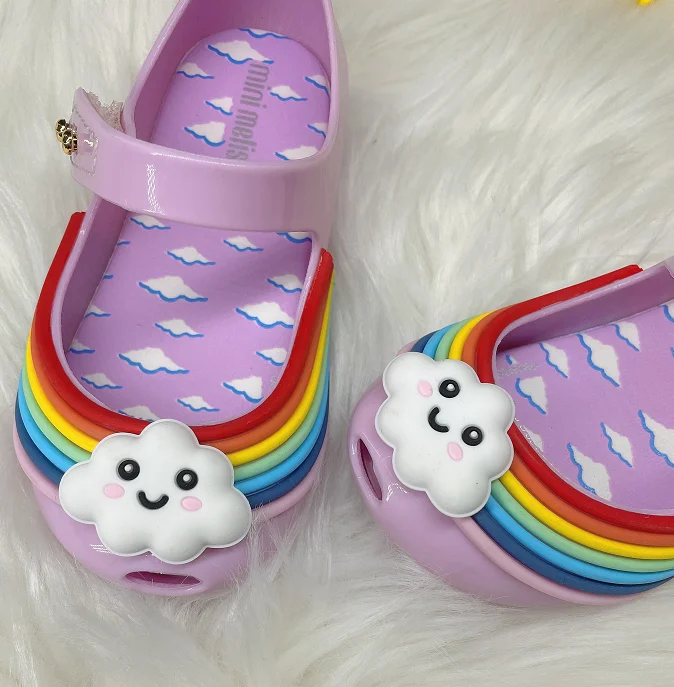 High quality Mini Melissa rainbow cartoon cloud baby jelly sandals for children, Yellow
High quality Mini Melissa rainbow cartoon cloud baby jelly sandals for children, Yellow