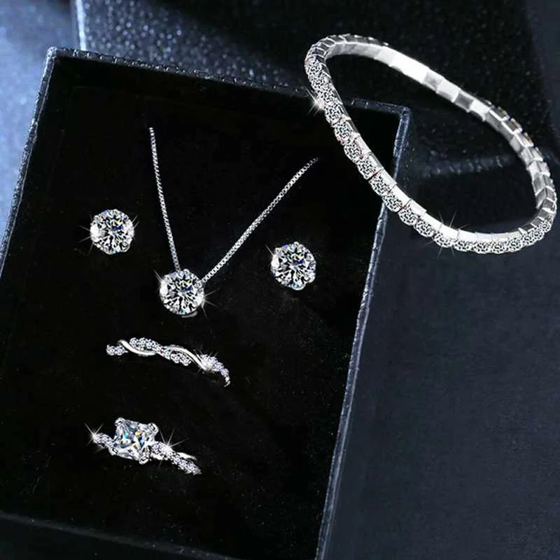 Classic crystal jewelry set round zircon pendant necklace ring and bracelet set for women jewelry gift, Gold
Classic crystal jewelry set round zircon pendant necklace ring and bracelet set for women jewelry gift, Gold