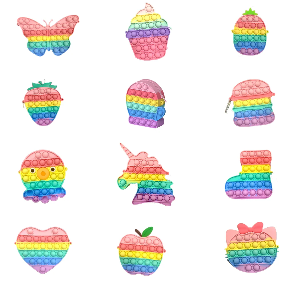 2021 kids soft silicone push bubble poppet crossbody hand money bag kid fidget toy push itting pop coin purse, Colorful
2021 kids soft silicone push bubble poppet crossbody hand money bag kid fidget toy push itting pop coin purse, Colorful