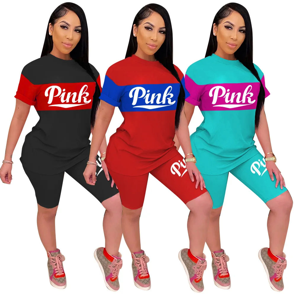 T013 Women's sportswear summer new products pink women's color matching casual casual two-piece set
T013 Women's sportswear summer new products pink women's color matching casual casual two-piece set