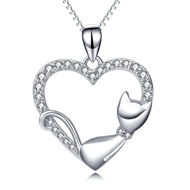 Sterling Silver 925 Romantic Cute Animal Heart Cat Pendant Necklace for Women 925 Jewelry Silver Necklace
Sterling Silver 925 Romantic Cute Animal Heart Cat Pendant Necklace for Women 925 Jewelry Silver Necklace