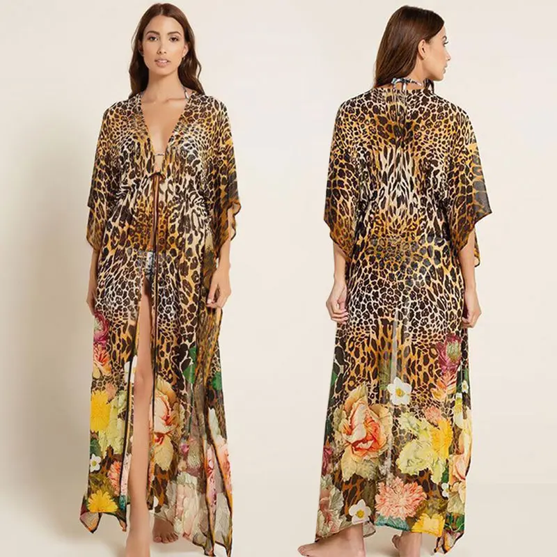 New Floral Leopard Print Long Kimono Dress Beach Wear Dress Beach Cover Up, Same as photo
New Floral Leopard Print Long Kimono Dress Beach Wear Dress Beach Cover Up, Same as photo