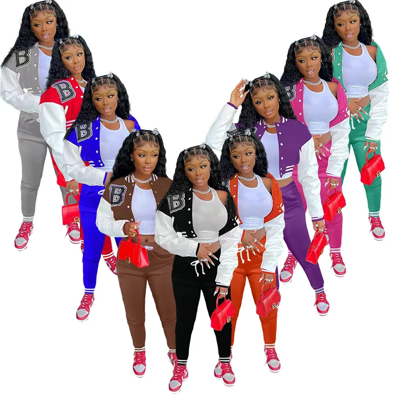 JY043 Fall color blocking sports jacket women 2 piece set sweatsuit baseball tracksuits for women
JY043 Fall color blocking sports jacket women 2 piece set sweatsuit baseball tracksuits for women