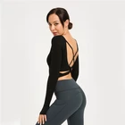 Long Sleeves Yoga Tops For Women Backless Sports T-shirts Gym Crop Top V-neck Sport Active Sportswear