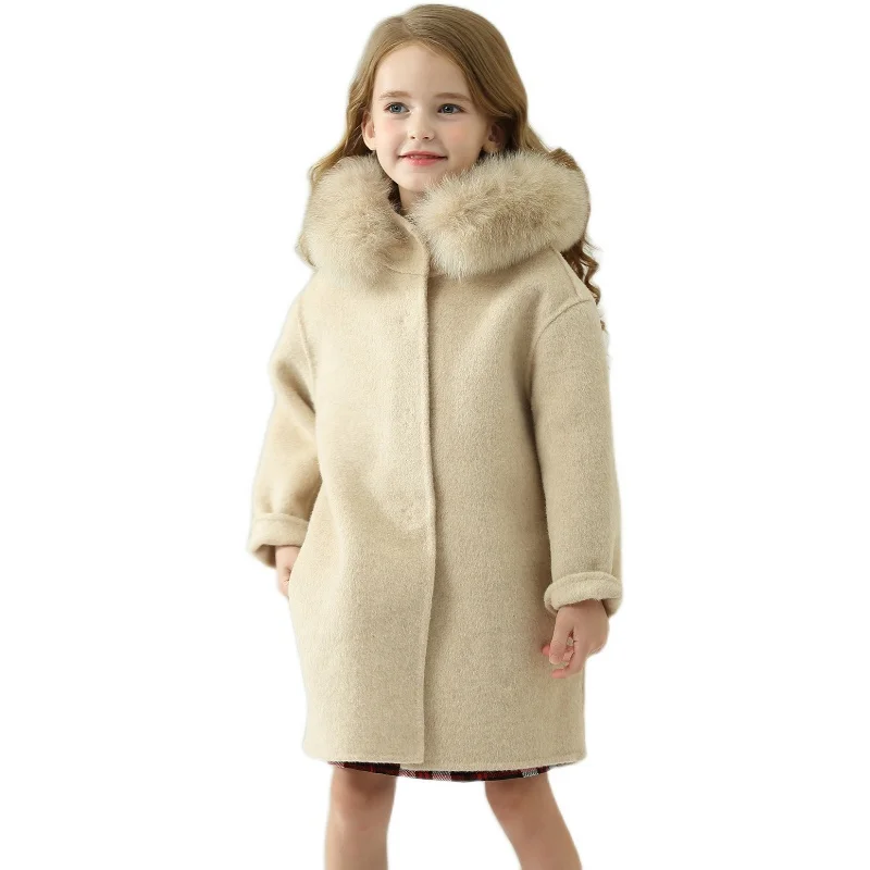 Fashion Child Hooded Winter Coat Detachable Fox Fur Collar Cashmere Wool Coat for Kids, Customized color
Fashion Child Hooded Winter Coat Detachable Fox Fur Collar Cashmere Wool Coat for Kids, Customized color