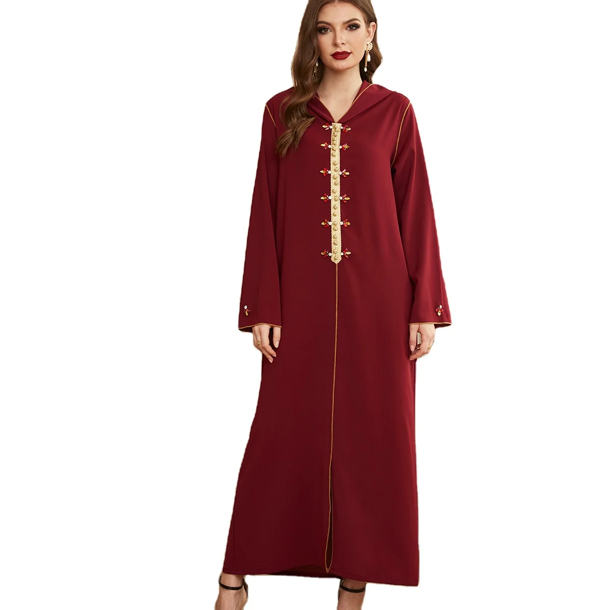 HJ BMDR0023 Wholesale Luxury Diamond Hooded Dresses Women Muslim Hoodie Long Abaya Dubai Islamic Clothing, Red
HJ BMDR0023 Wholesale Luxury Diamond Hooded Dresses Women Muslim Hoodie Long Abaya Dubai Islamic Clothing, Red