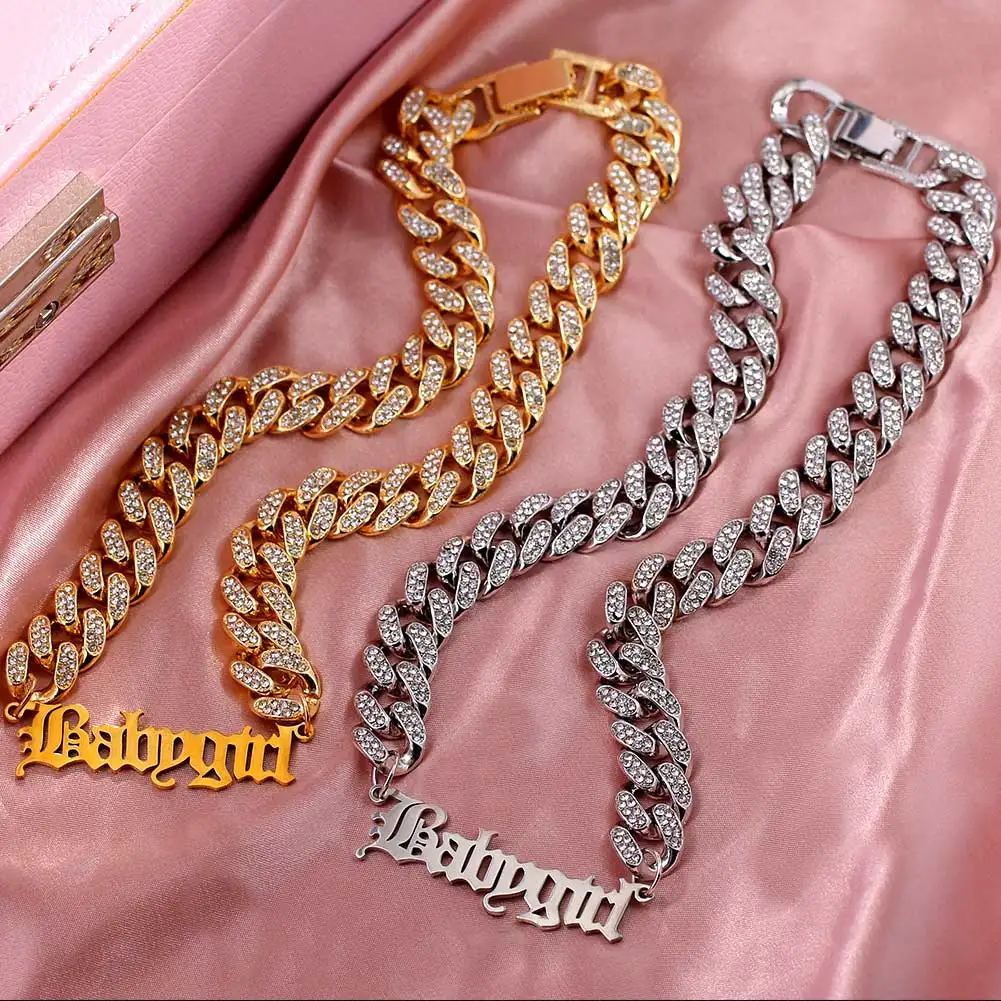 Fashion Gold Silver Plated Cuban Crystal Rhinestone Letter Thick Choker Chain Necklace For Women Men Jewelry
Fashion Gold Silver Plated Cuban Crystal Rhinestone Letter Thick Choker Chain Necklace For Women Men Jewelry