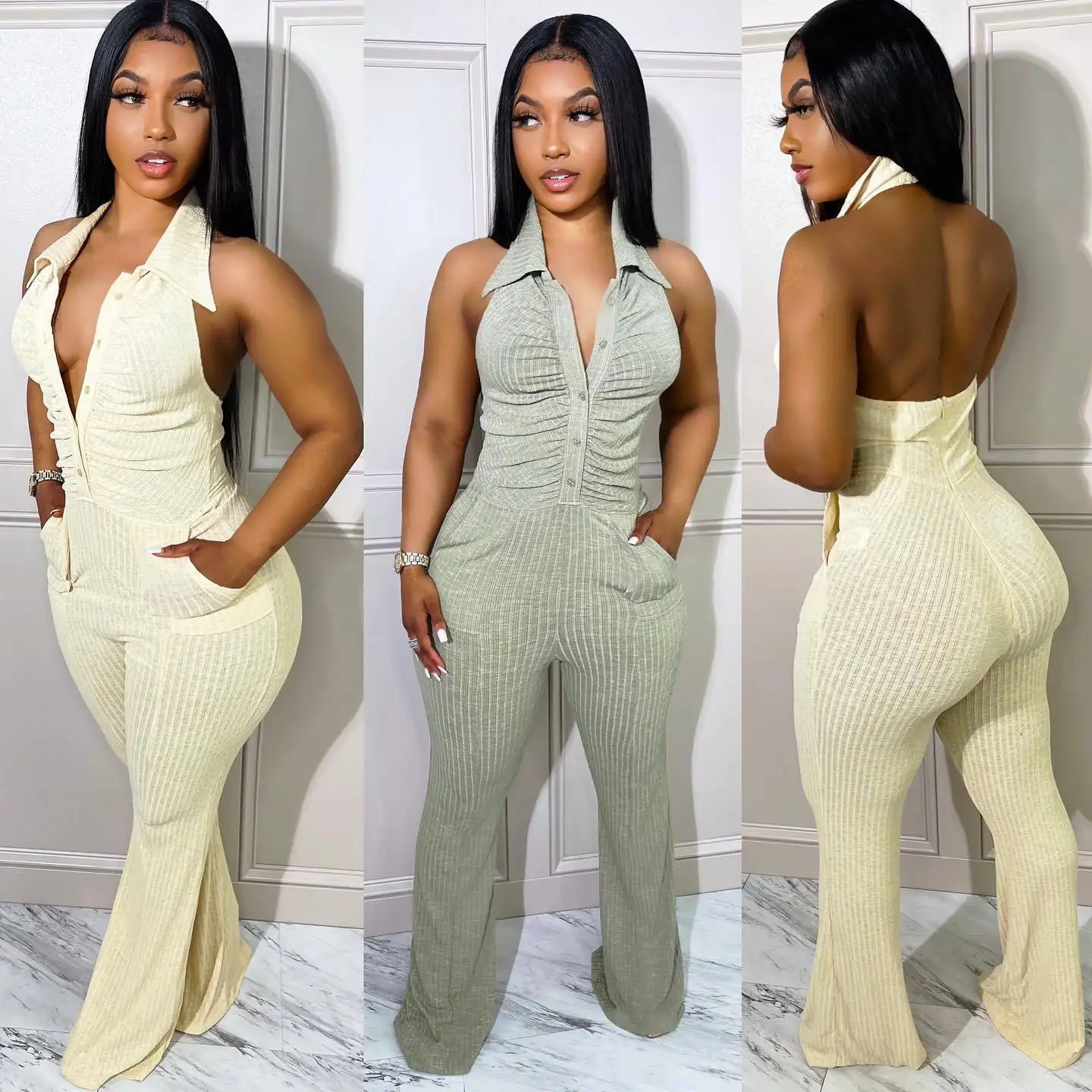 GX6689 wholesale summer casual women's jumpsuits sexy sleeveless halter 2022 new rompers high quality wide leg jumpsuits, Picture
GX6689 wholesale summer casual women's jumpsuits sexy sleeveless halter 2022 new rompers high quality wide leg jumpsuits, Picture