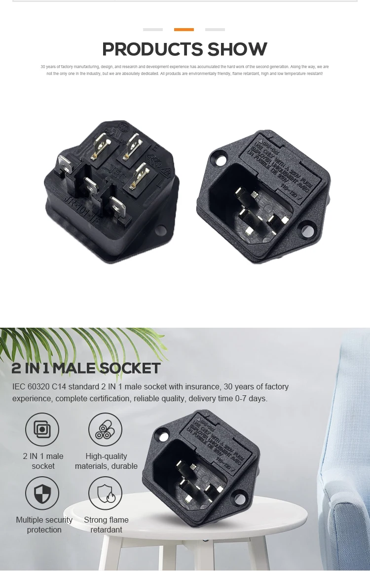 Hot sales IEC JR-101-1F(N) 10A 250V black AC POWER SOCKET Mount Plug Adapter