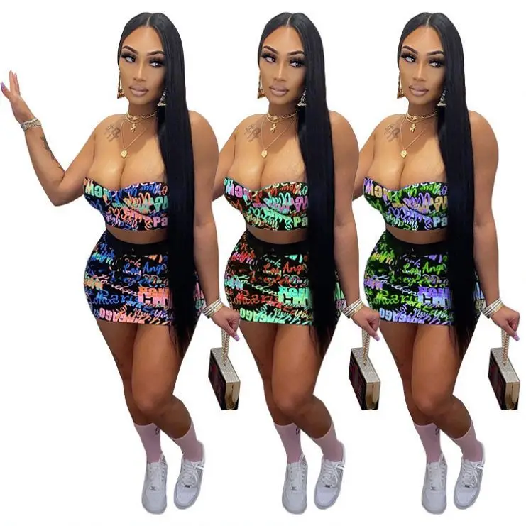 Letter Printed 2 Piece Skirt Set Party Wear 2021 Women Trendy Clothing Off the Shoulder Top Women's Skirts Two Piece Set
Letter Printed 2 Piece Skirt Set Party Wear 2021 Women Trendy Clothing Off the Shoulder Top Women's Skirts Two Piece Set