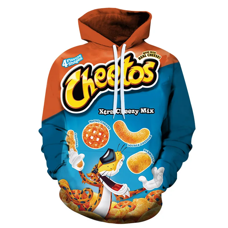 Personalized customized design snacks 3D printing sublimation hoodie
Personalized customized design snacks 3D printing sublimation hoodie