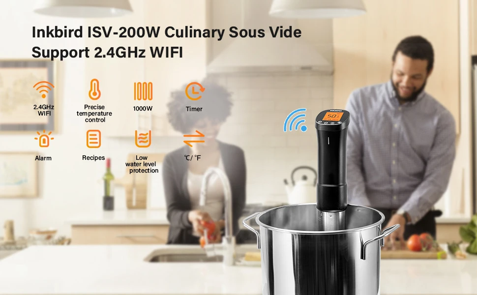 Inkbird Culinary Sous Vide, ISV-200W Wi-Fi Precision Cooker, 1000W Immersion Circulator with Stainless Steel Components