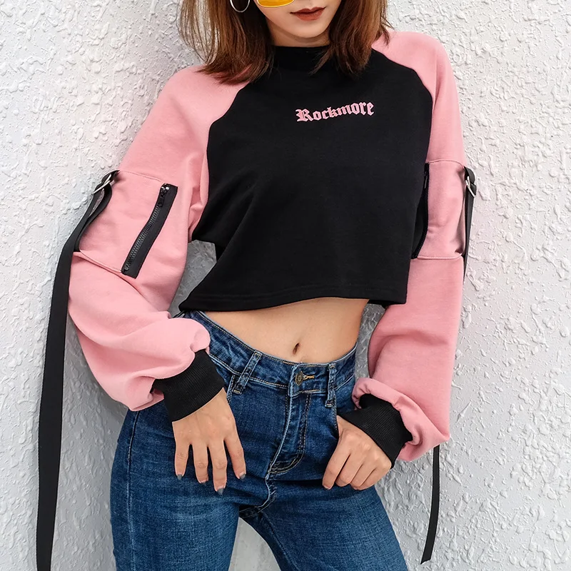 Fashion women patchwork ribbon loose crop top crew neck sweatshirt, Black and pink
Fashion women patchwork ribbon loose crop top crew neck sweatshirt, Black and pink