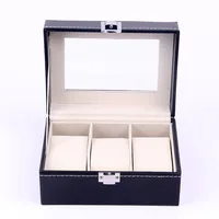 Wholesale watch box 3 mens leather display glass top best gift PU watch case with lid
Wholesale watch box 3 mens leather display glass top best gift PU watch case with lid