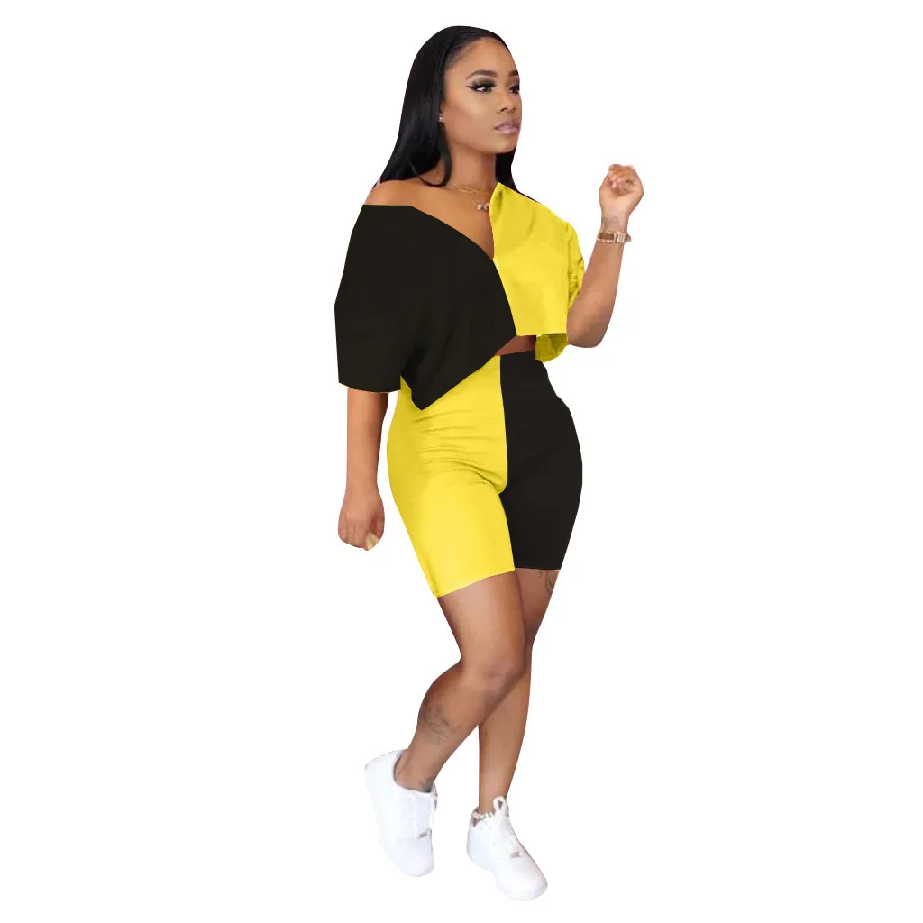 2021 New Arrivals Women Front Zipper Short Sleeve Crop Short Pants 2 Pieces Set Color Block Patchwork Outfits Biker Set, Picture show
2021 New Arrivals Women Front Zipper Short Sleeve Crop Short Pants 2 Pieces Set Color Block Patchwork Outfits Biker Set, Picture show
