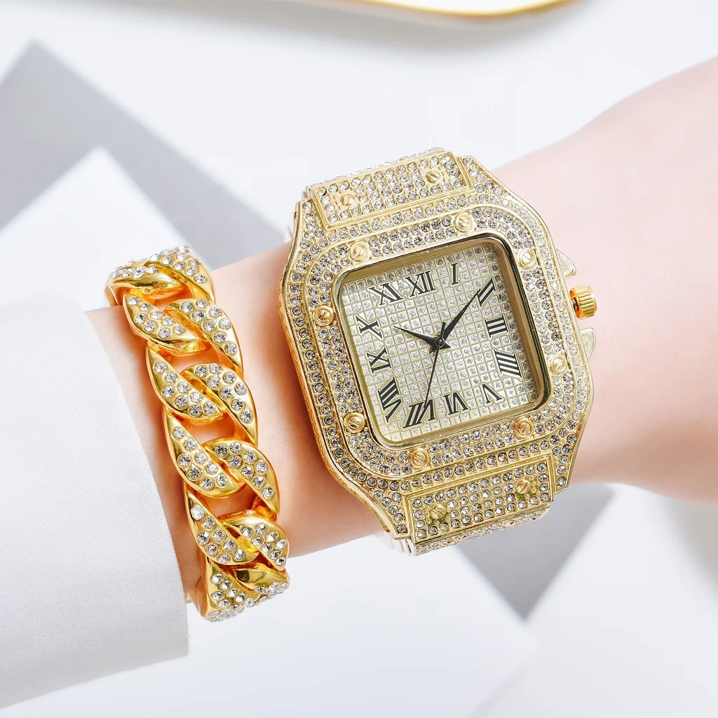 Luxury Square Gold Star Dust Diamond Watches Men Bling Hip Hop Fully Iced Out Watch Set With Bracelet
Luxury Square Gold Star Dust Diamond Watches Men Bling Hip Hop Fully Iced Out Watch Set With Bracelet