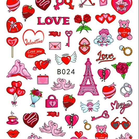B023-034 New Hot DIY back glue Love Nail Art Stickers Valentine Nail Stickers Custom, As picture show
B023-034 New Hot DIY back glue Love Nail Art Stickers Valentine Nail Stickers Custom, As picture show