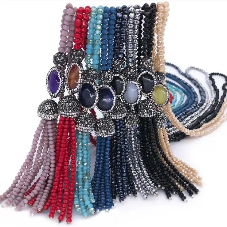 NG1008 Chic Small Crystal Beaded Rhinestone Pave Agate Focal Beads Tassel Necklace for Women
NG1008 Chic Small Crystal Beaded Rhinestone Pave Agate Focal Beads Tassel Necklace for Women