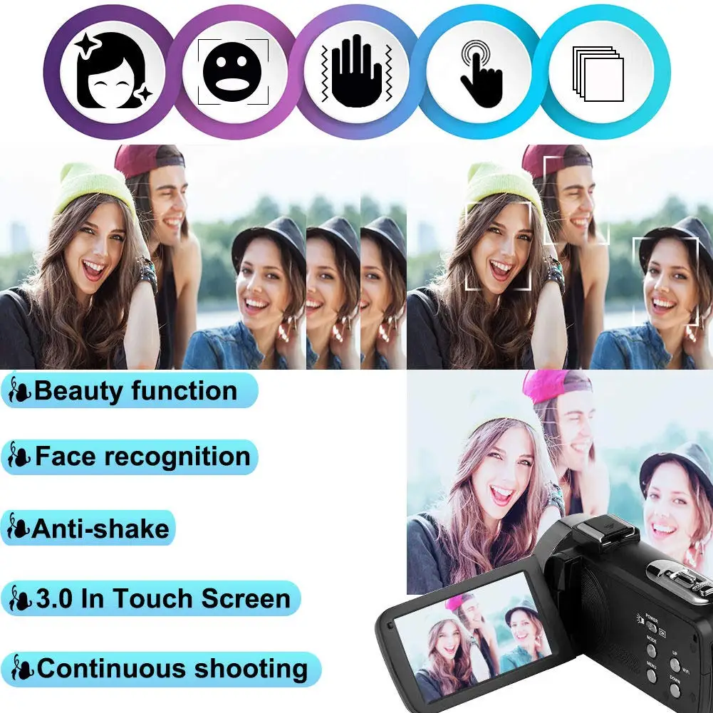 Camcorders Video Camera 2.7K Full HD 30MP 1520P high Definition Digital Zoom Camcorder 3.0 Inch Touch LCD