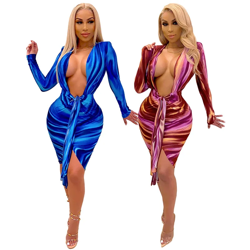 European and American dress Amazon popular colorful printed cross-border sexy V-neck long sleeve charming nightclub dress
European and American dress Amazon popular colorful printed cross-border sexy V-neck long sleeve charming nightclub dress