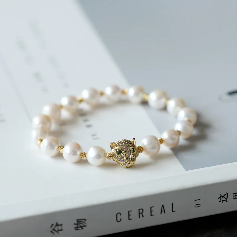 14k Gold plated bread beads natural fashion freshwater pearl leopard head bracelet for women, As pictures
14k Gold plated bread beads natural fashion freshwater pearl leopard head bracelet for women, As pictures