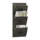Vintage gray wood wall-mounted 3-slot mail envelopes rack hanging organizer