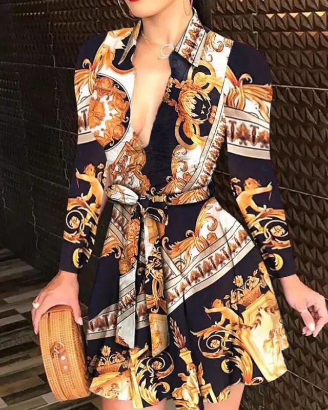 woman new fashion solid colour chain print summer printed belted blouse shirt floral casual dresses ladies luxury clothing
woman new fashion solid colour chain print summer printed belted blouse shirt floral casual dresses ladies luxury clothing