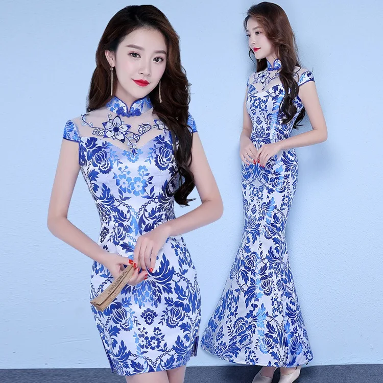 Women qipao blue and white porcelain style vintage chinese traditional embroidery handmade women qipao dress
Women qipao blue and white porcelain style vintage chinese traditional embroidery handmade women qipao dress