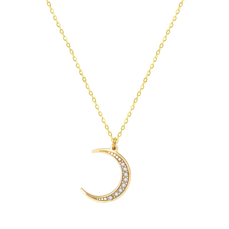 Stainless steel necklace popular inlaid rhinestone crescent titanium steel fine chain, Gold vacuum plated
Stainless steel necklace popular inlaid rhinestone crescent titanium steel fine chain, Gold vacuum plated
