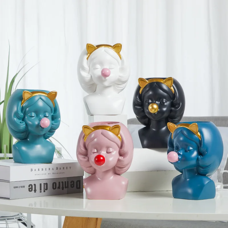 Modern lovely Art decoration Flower arrangement Cute girl bubble gum Decorative small flower pot Nordic style Resin vase, As photo
Modern lovely Art decoration Flower arrangement Cute girl bubble gum Decorative small flower pot Nordic style Resin vase, As photo