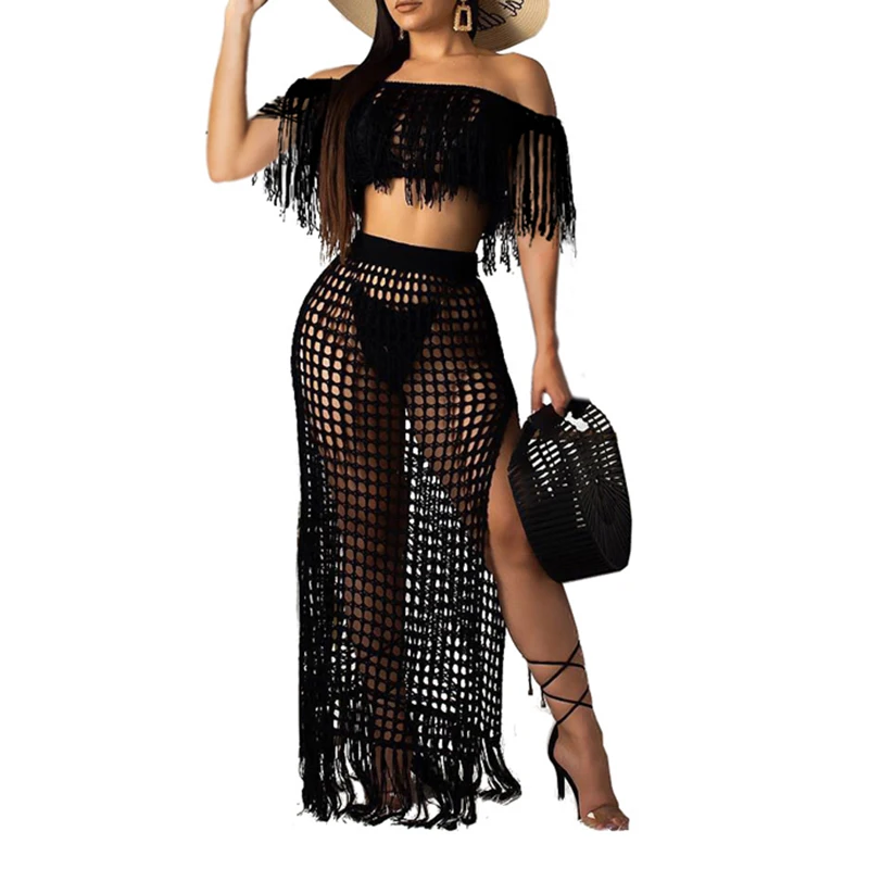 new style women summer two piece clothing off shoulder tassel swim wear cover up beach maxi dress, Solid
new style women summer two piece clothing off shoulder tassel swim wear cover up beach maxi dress, Solid