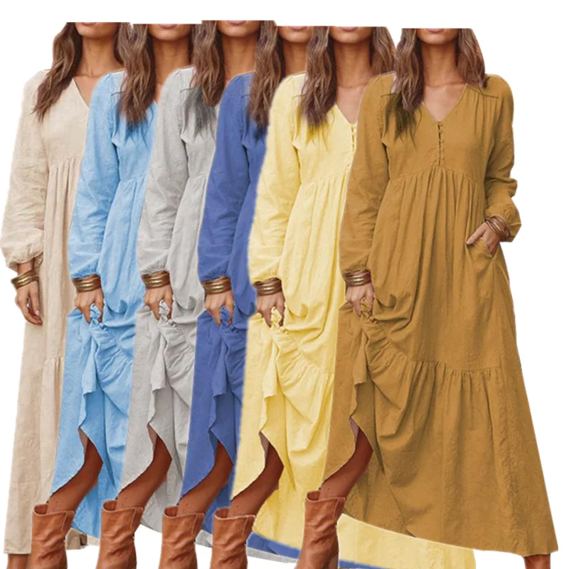 ABGIRL 2021 spring Women's clothing cotton linen vintage casual long sleeve dress loose long farmer skirt
ABGIRL 2021 spring Women's clothing cotton linen vintage casual long sleeve dress loose long farmer skirt