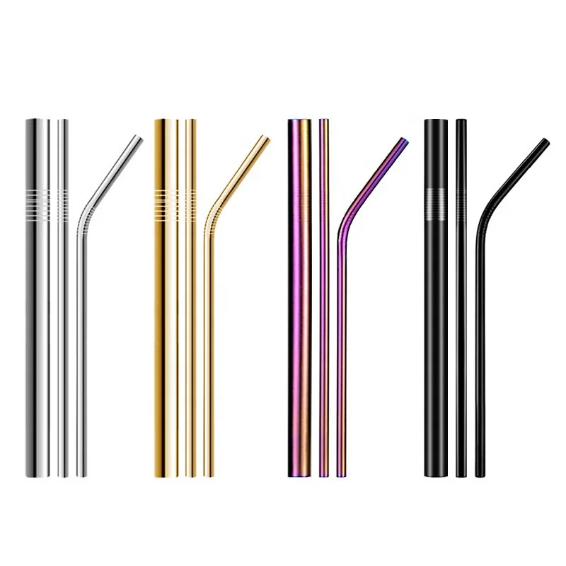 

Amazon Top Seller 2020 Eco-friend Reusable Straw Stainless Steel Drinking Straw With Cleaning Brush Set, Colorful