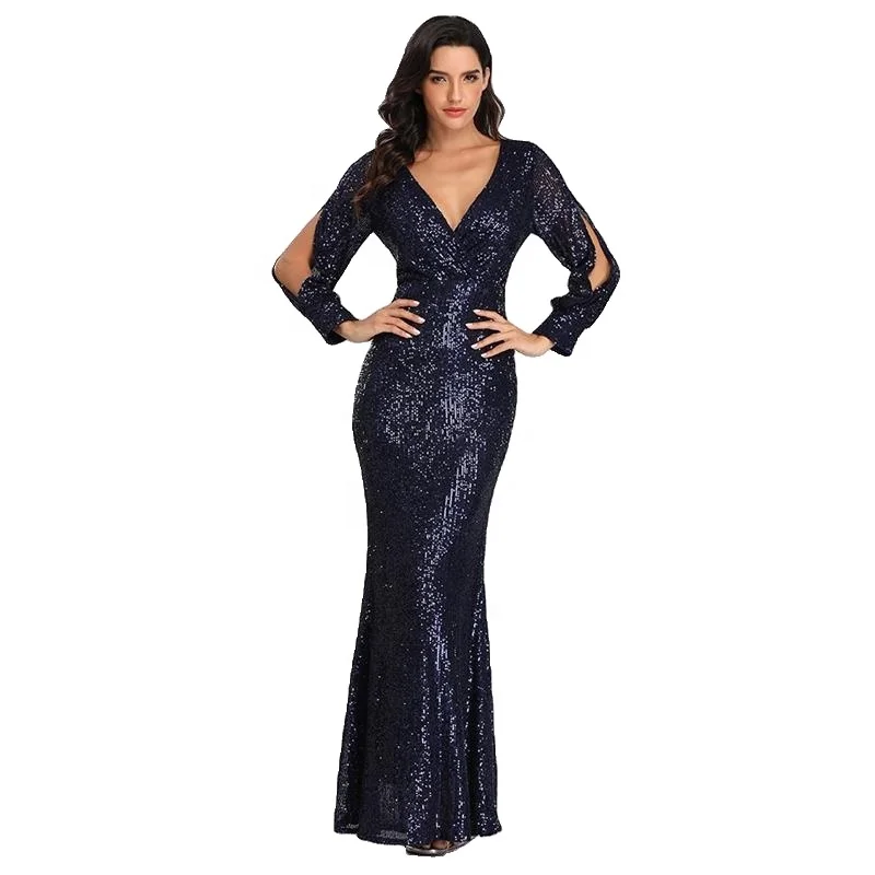 autumn and winter hot dress multi-color large size long-sleeved V-neck sequin fishtail evening dress
autumn and winter hot dress multi-color large size long-sleeved V-neck sequin fishtail evening dress