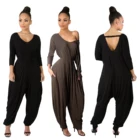 2019 new fall casual loose pants long sleeve harem pleated jumpsuits for women