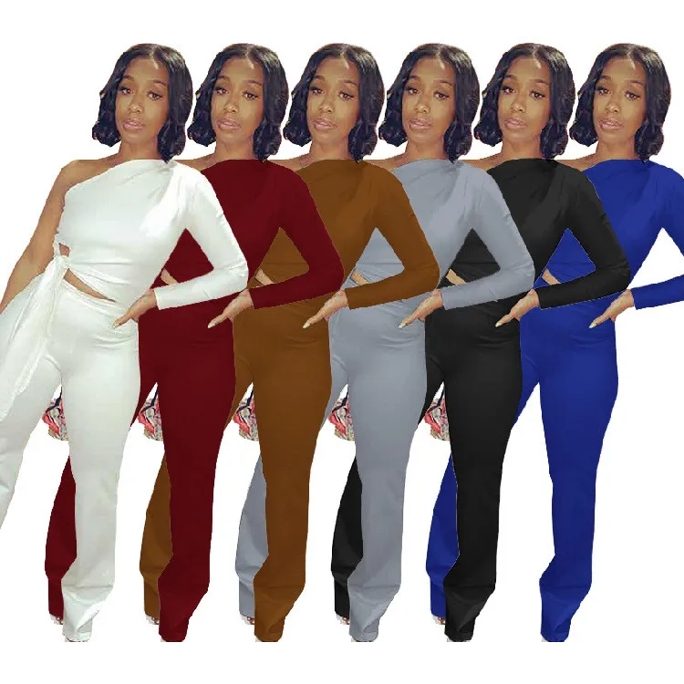2021 New arrival Long sleeved sexy off the shoulder commuter trouser suit solid color women 2 pieces set, Mix color or custom colors
2021 New arrival Long sleeved sexy off the shoulder commuter trouser suit solid color women 2 pieces set, Mix color or custom colors