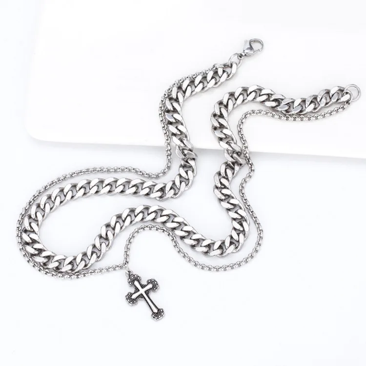 JUHU 2021 Hot Sale Simple Titanium Steel Retro Punk European And American Men's Double Chain Cross Necklace
JUHU 2021 Hot Sale Simple Titanium Steel Retro Punk European And American Men's Double Chain Cross Necklace