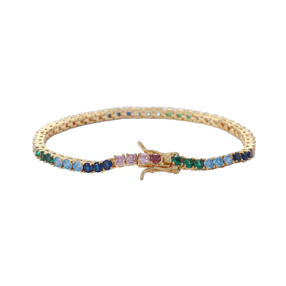 3MM Rainbow Colorful Gold Plated 5A CZ Diamond Tennis Chain Bracelet Iced Out 4 Prong Zircon Tennis Bracelet Hip Hops Jewelry
3MM Rainbow Colorful Gold Plated 5A CZ Diamond Tennis Chain Bracelet Iced Out 4 Prong Zircon Tennis Bracelet Hip Hops Jewelry