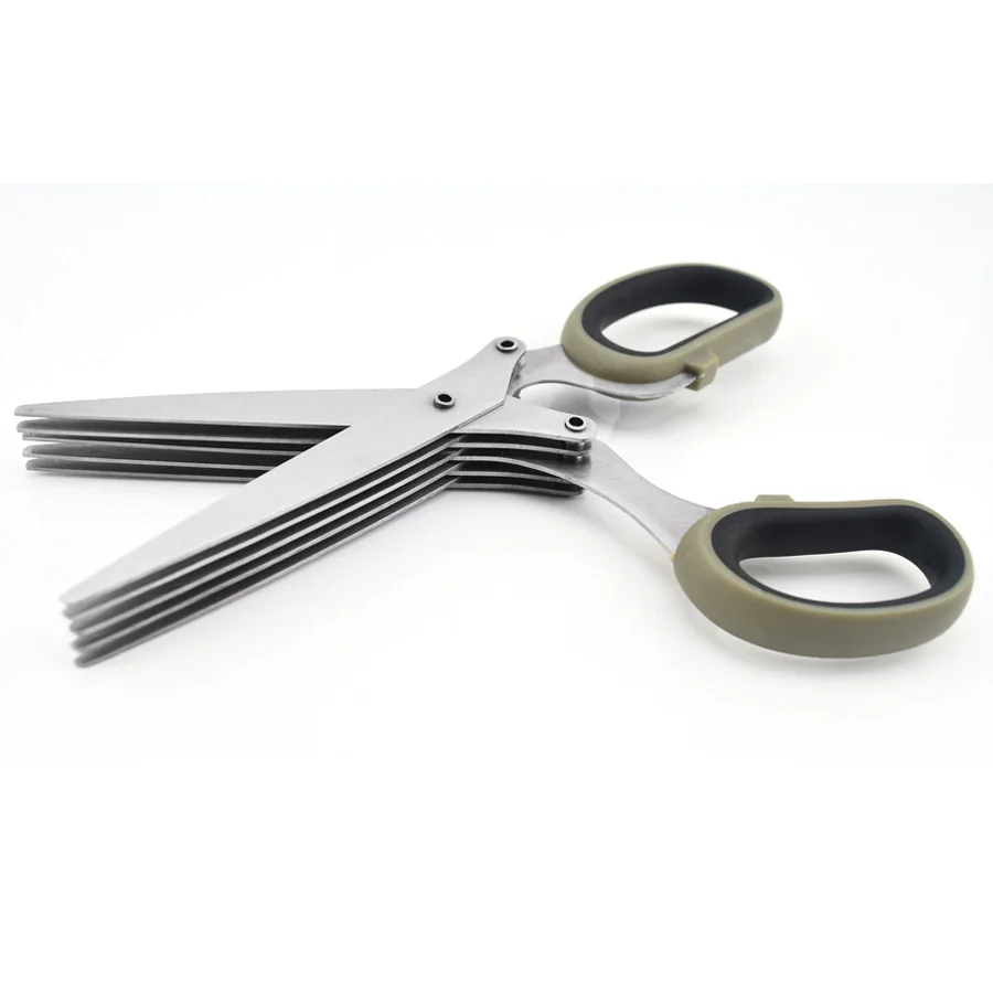Anti-Slip TPR Coated Handle 5-Blades Kitchen Herb Scissors