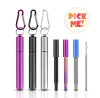 

Eco friendly extendable stainless steel telescopic straw collapsible drinking straw with silicone tip and keychain