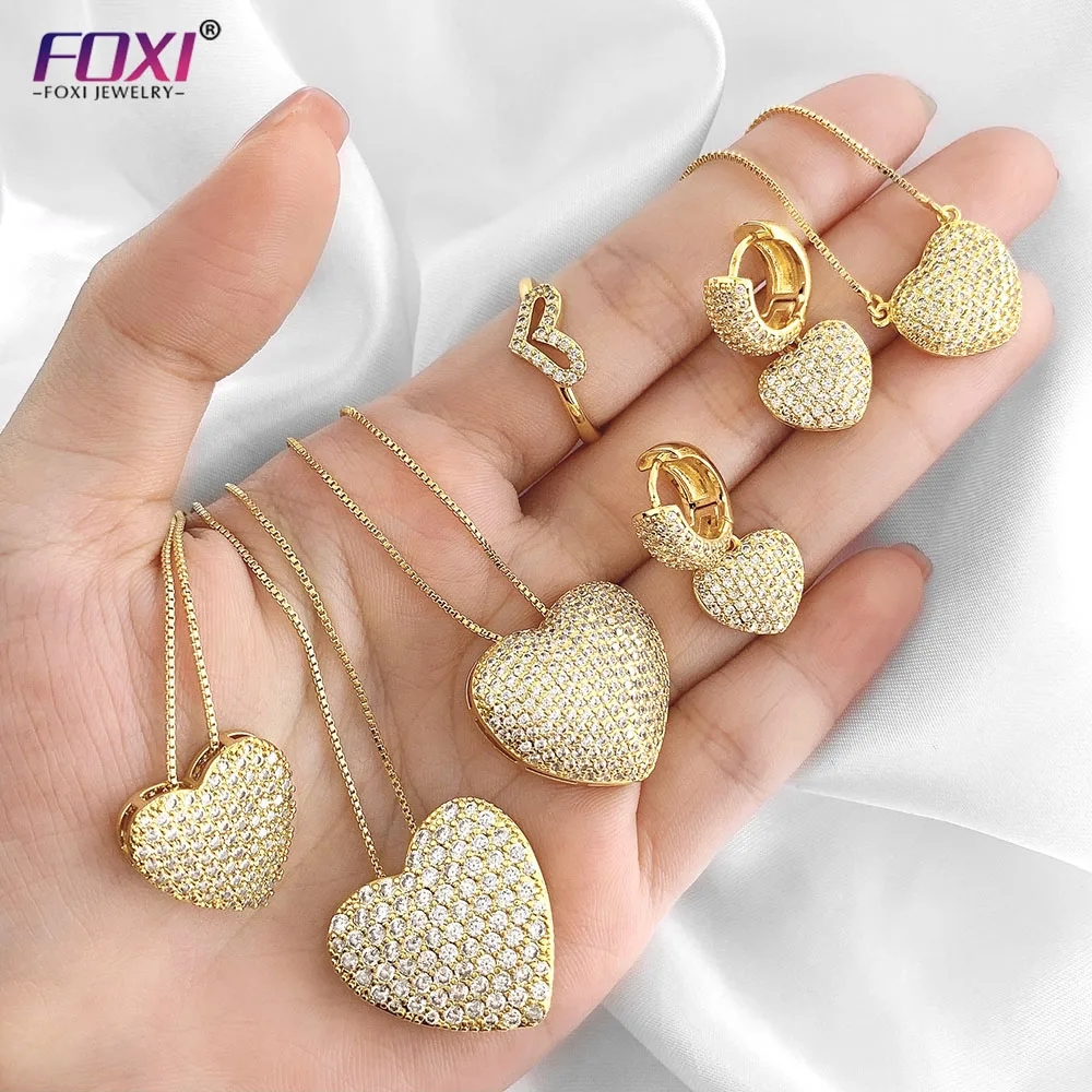 FOXI Jewelry 18k Gold Plated Brass Hot Sale Pendant Necklace Heart Rings Heart Earring Sets For Women 2021
FOXI Jewelry 18k Gold Plated Brass Hot Sale Pendant Necklace Heart Rings Heart Earring Sets For Women 2021