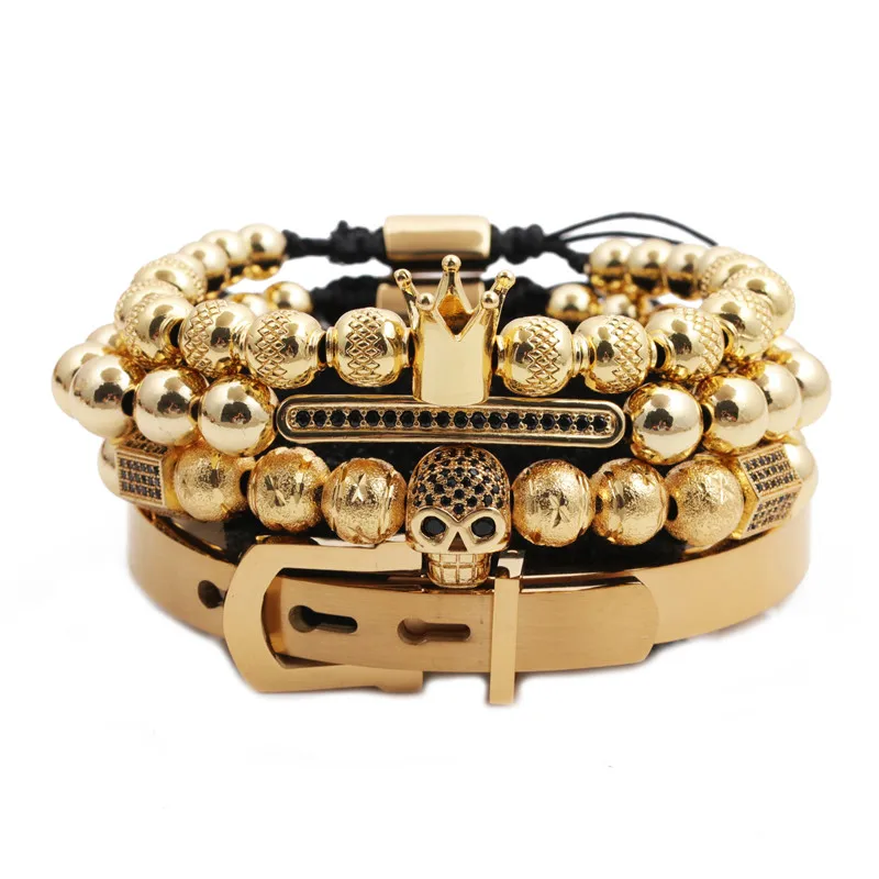 Wholesale 4pcs/set Stainless steel bracelet copper beads elbow cz drill ball crown woven adjustable bracelet men skull bracelet, Picture
Wholesale 4pcs/set Stainless steel bracelet copper beads elbow cz drill ball crown woven adjustable bracelet men skull bracelet, Picture
