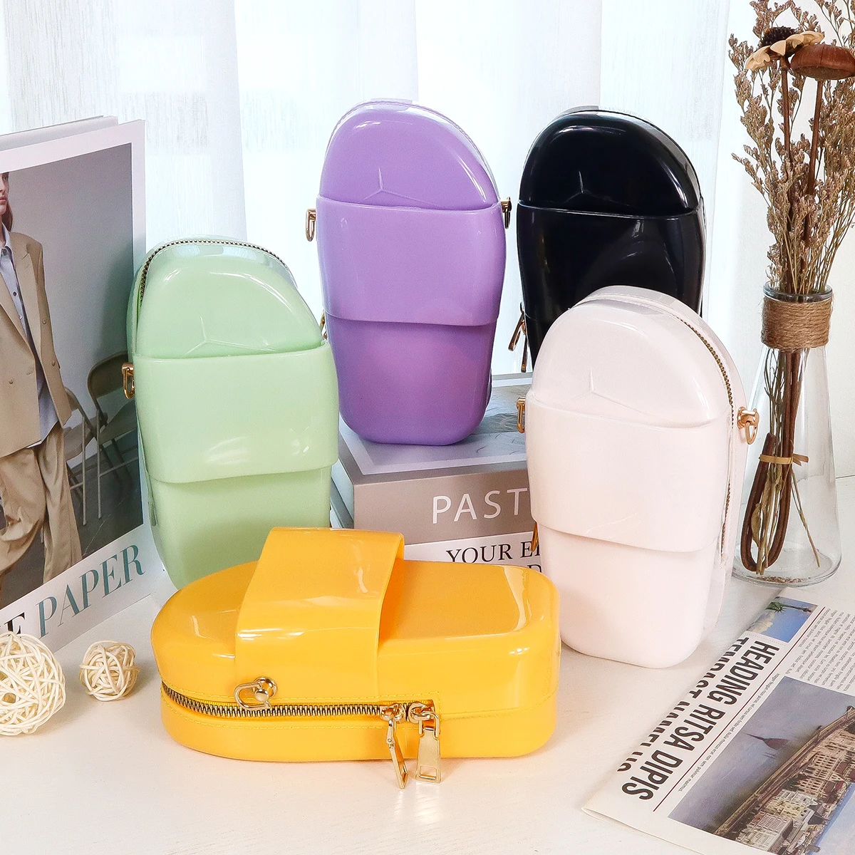 Slippers Zipper Bags Crossbody Shoulder Purse Women Luxury PVC Jelly Handbags For Women Luxury Girls Candy Crossbody Bags, 5 colors
Slippers Zipper Bags Crossbody Shoulder Purse Women Luxury PVC Jelly Handbags For Women Luxury Girls Candy Crossbody Bags, 5 colors
