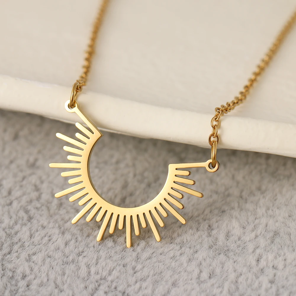 Stainless Steel Jewelry Geometric Pendant Necklace For Women Gold Half Circle Spiked Femme Collar Choker Chain Necklaces Gifts
Stainless Steel Jewelry Geometric Pendant Necklace For Women Gold Half Circle Spiked Femme Collar Choker Chain Necklaces Gifts