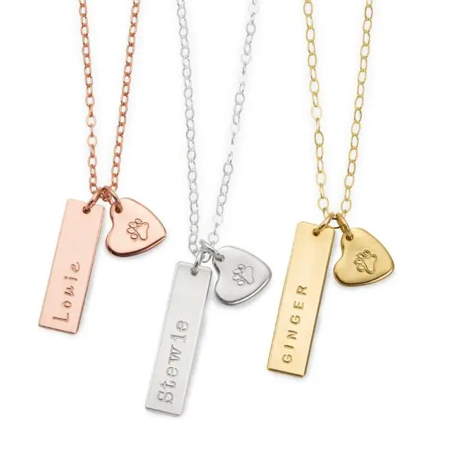 Pet Remembrance Necklace Jewelry Personalized Engraveable Blank Vertical Bar Heart Pendant Cat Dog Paw Print necklace
Pet Remembrance Necklace Jewelry Personalized Engraveable Blank Vertical Bar Heart Pendant Cat Dog Paw Print necklace