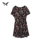 Accept custom loose beach holiday v neck short sleeve viscose dress flower digital print
