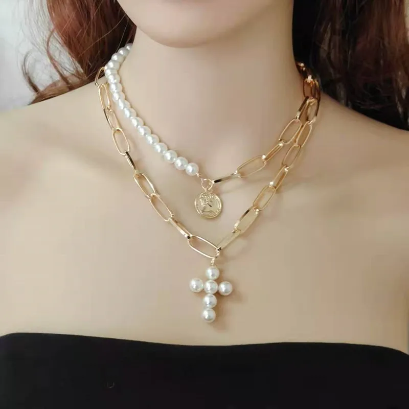 2021 Multi-layer Pearl Cross Necklace Personality Retro Big Cross Sweater Chain for Women, Multi color
2021 Multi-layer Pearl Cross Necklace Personality Retro Big Cross Sweater Chain for Women, Multi color