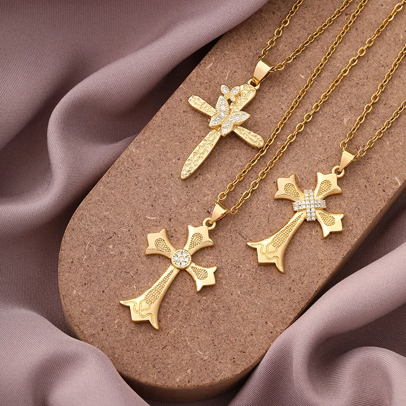 Vintage Cross Necklace Color Preserving Men's and Women's Copper Plated Real Gold Micro-inlaid Zircon Pendant Necklace
Vintage Cross Necklace Color Preserving Men's and Women's Copper Plated Real Gold Micro-inlaid Zircon Pendant Necklace