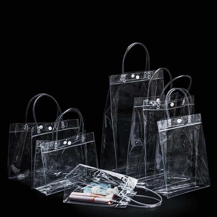 waterproof clear cosmetic gift pvc shopping tote bag for package duffle spend the night hand bags with handle
waterproof clear cosmetic gift pvc shopping tote bag for package duffle spend the night hand bags with handle